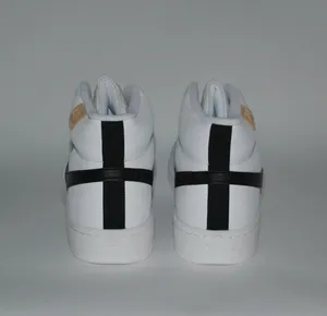 Nike white leather high tops with black swoosh thumbnail 6