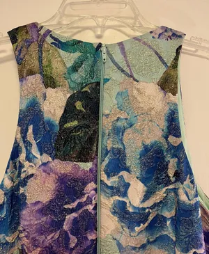 ASOS Teal Floral Gold Jacquard Dress - Size 6 thumbnail 5