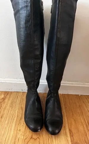 Michael Kors knee-high leather boots size small stretchy back thumbnail 1