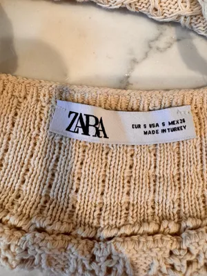 Zara Crochet Crop Top Halter Knit S Tan Beige Cream thumbnail 6