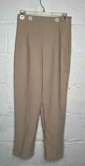 Zara Women's Cream High Waist‎ Cropped Button Trouser Pants Size Small thumbnail 1