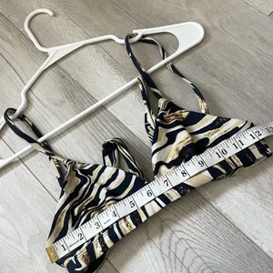 Skatie Bikini Top marble zebra print triangle womens Black Gold small swim beach thumbnail 4
