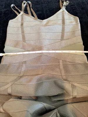 Bebe Dusty Olive Strappy Bandage Bodycon Mini Dress Mesh Cutout Sides Size XS thumbnail 9