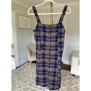 SO Plaid Mini Dress Dark Academia Summer Button Up Boho Baddie Festival Preppy M thumbnail 2