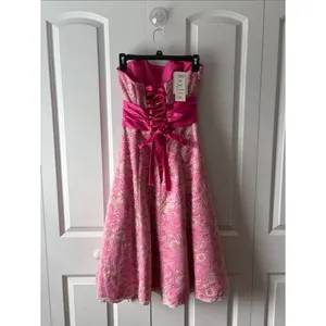 Raylia Designs Pink Lace Strapless Party Dress with Sash Size 6 New with Tags thumbnail 2