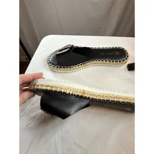Restricted Womens Black Espadrille Slide Sandals Gold Buckle Jute Trim thumbnail 8