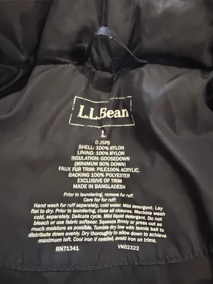 L.L. Bean Black Goosedown Full Zip Puffer Jacket Sz L thumbnail 7
