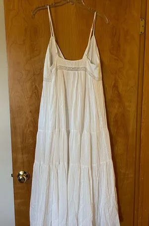 Lulus White Sleeveless Tiered Dress Boho Sexy Prairie Cottagecore Large FLAWS thumbnail 14