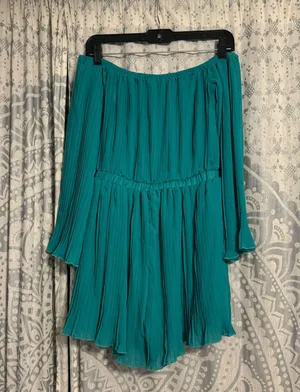 SheIn Turquoise Blue Off the Shoulder Pleated Romper Size XS thumbnail 2