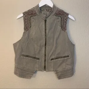 BKE Outerwear womens brown embroidered zip up pocket motorcycle vest size L thumbnail 1