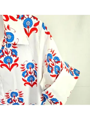 Folk art print red, white, blue maxi dress thumbnail 2