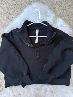 Black Half-Zip Funnel Neck Cropped Sweatshirt with Thumbholes size 8 or M thumbnail 10