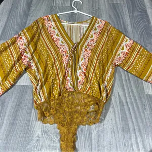 Free People Intimately Yellow Bohemian Long Sleeve Blouse Top; XS Women’s thumbnail 1