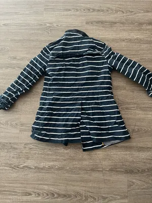 Banana Republic Double Breasted Cotton Trench Coat Womens MP Navy White Striped thumbnail 10