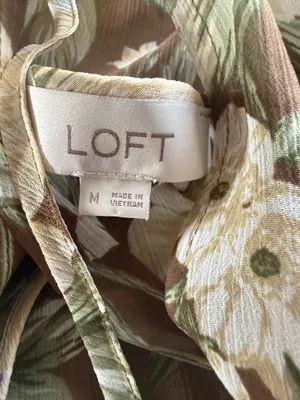 Loft brown and ivory floral ruffle tie front sheer blouse women's size medium thumbnail 8