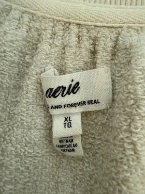 Aerie Oversized French Terry Lace-Up Sweatshirt Cream Oatmeal XL Boho Balloon Sl thumbnail 2