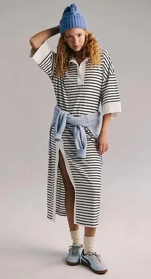 NWT FREE PEOPLE Jackson Rugby Midi Dress - Ivory Combo $98 MSRP thumbnail 1