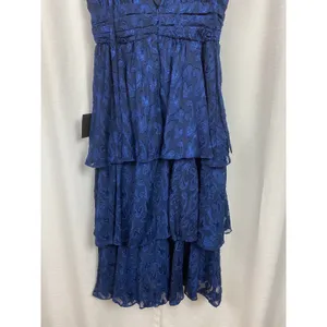 Lulus Navy Blue Make It Mesmerizing Jacquard Tiered Midi Dress Sz.L NWT thumbnail 13