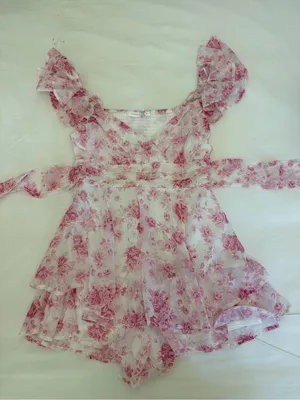 Altar'd State White and Pink Floral Ruffle Romper thumbnail 1