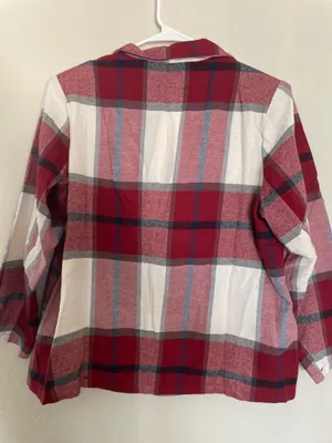 BloomChic Plaid Double-Breasted Blazer Jacket Burgundy Red White Size 12 NWT thumbnail 6