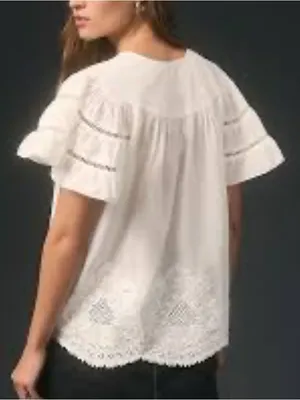 Anthropologie Love The Label 100% Cotton Flutter-Sleeve Peasant Blouse Small thumbnail 2