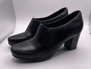 Clarks Bendables 65839 Black Leather Block Heel Shooties Womens 7.5 M thumbnail 1