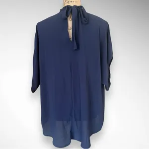 EMERY ROSE Women's Navy Tie Back Batwing Sleeve High-Low Hem Top Large | EUC thumbnail 6
