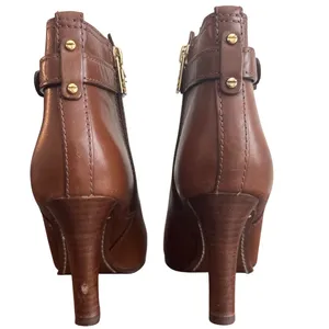 Tory Burch Cognac Leather Logo Strap Ankle Booties Stiletto Heel Size 8 thumbnail 5