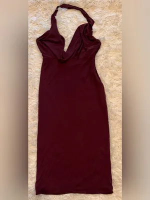 New HOUSE OF CB FLORENTINA halter Merlot Draped Midi Dress sz XL L+ thumbnail 5