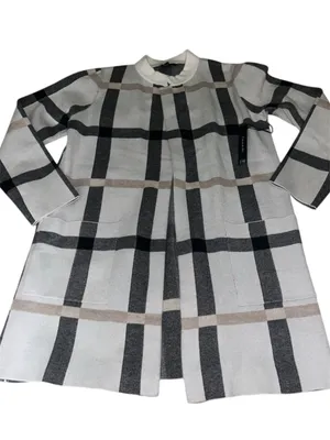 NWT Tahari Long Plaid Open Front Cardigan Sweater Jacket L New thumbnail 1