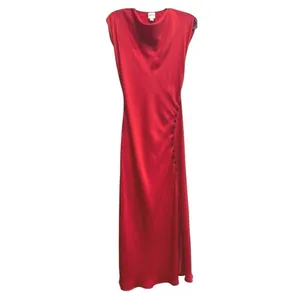 Anthropologie Maeve Cap Sleeve Cowl‎ Neck Slip Red Side Slit Midi Dress XS P thumbnail 4