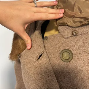 Vintage Double Breasted Wool Coat Real Fur Collar Camel Tan Textured 60s Retro‎ thumbnail 6