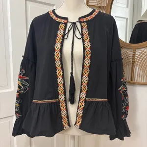 Stevie Hender Heavily Embroidered Open Shirt‎ Shacket S Boho Peasant Festival thumbnail 1