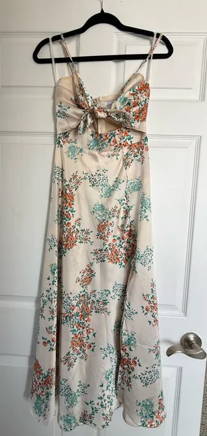 Petal & Pup Cream Slip Dress with Coral & Teal Floral Print thumbnail 1