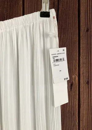 Good American White Plisse Georgette Wide Leg Pleated Pants 3/4 (US L/Xl) NWT thumbnail 8