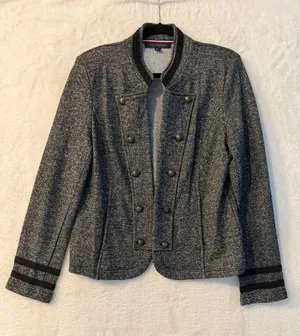Tommy Hilfiger Womens Grey Military Knit Blazer Jacket Gold Crest‎ Buttons XL thumbnail 1