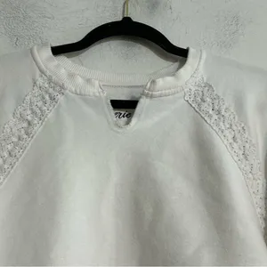 Aerie Hey Crochet Lace Trim Notch Neck Sweatshirt White Small thumbnail 3