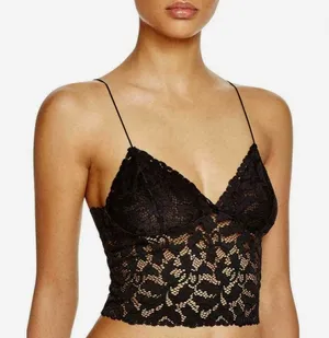 FREE PEOPLE INtimately Lacey Black Lace Stretchy Triangle Bralette Cami XS thumbnail 1
