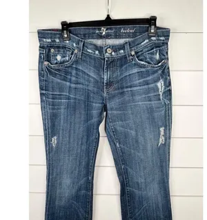 7 For All Mankind Medium Wash Distressed Bootcut Jeans Size 29 7.5" Low Rise thumbnail 3