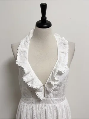 Lulus White Eyelet Halter Ruffle V Neck Ruffle Sicilian Sun Midi Dress New Large thumbnail 2