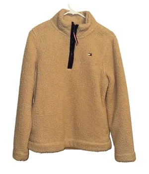 Tommy Hilfiger Beige Fleece Jacket Half Zip Soft Cozy Top thumbnail 1