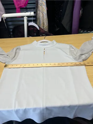 Ann Taylor Gray Mixed Media Mock Neck Blouse Size M thumbnail 11