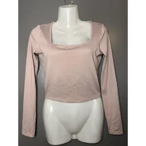 Hollister Shirt Womens Small Pink Square Neck Long Sleeve Cropped Stretch Top thumbnail 2