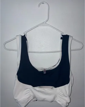 Free People FP Movement Navy Blue and White Cut Out Sports Bra Tank Top Size L thumbnail 2