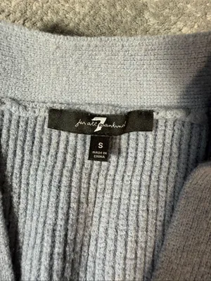 7 For All Mankind Small Light Blue Gray Chunky Knit V Neck Cardigan Sweater Soft thumbnail 4