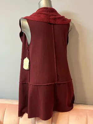 Altar'd State Burgundy Faux Fur Hooded Vest Sleeveless Open Cardigan Size M NWT thumbnail 7