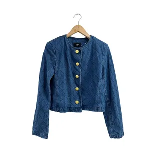 VICI‎ Quilted Blue Jacket Cropped Preppy Capsule Wardrobe Cotton Blend S thumbnail 2