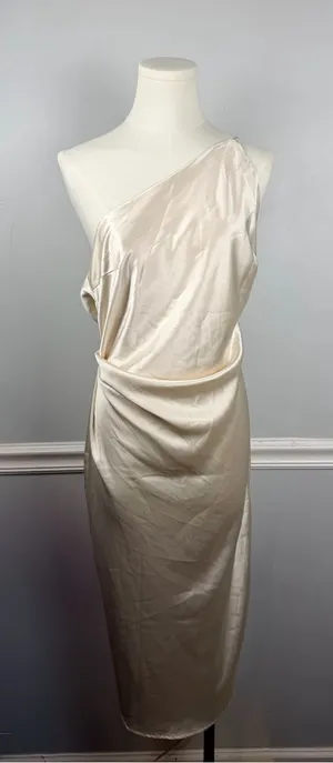 Petal & Pup Luella One-Shoulder Satin Slipdress size 8 in pearl white thumbnail 1