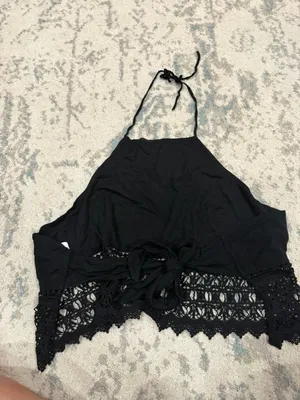 American Eagle Y2K Black Halter Lace Hem Top Size M thumbnail 2