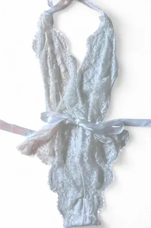 Oh La La Cheri Bridal Naomi Eyelash Lace Halter Teddy Women's Size S/M Paris thumbnail 1